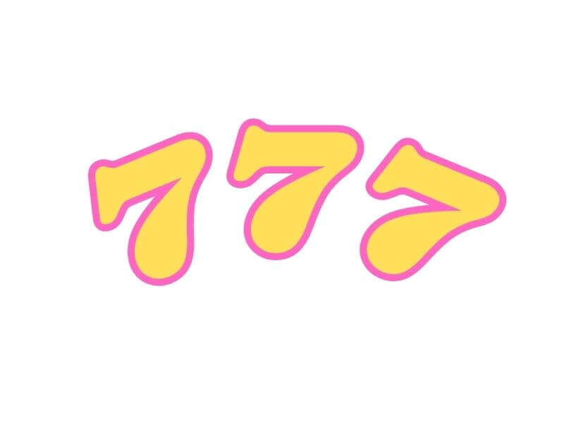 Curved 777 pink and yellow lettering on white background.