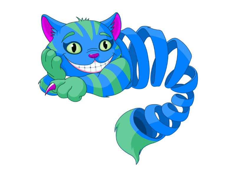 The grinning Cheshire Cat with a spiral body.