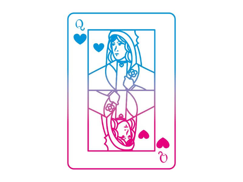 A colorful, simple Queen of Hearts design.
