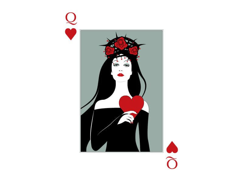The Queen of Hearts playing cardwith a crown of thorns. 