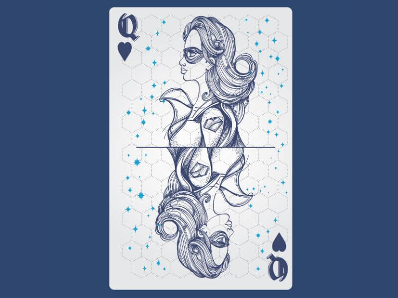 Modern Queen of Hearts playing card design. 