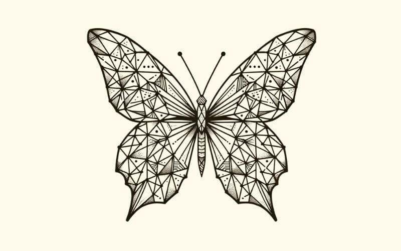 A geometric tessellation style butterfly tattoo design. 