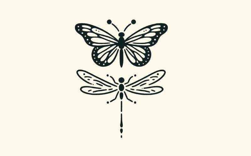 A minimalist butterfly dragonfly tattoo design. 