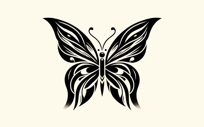 Um desenho de tatuagem de borboleta no estilo blackwork.  