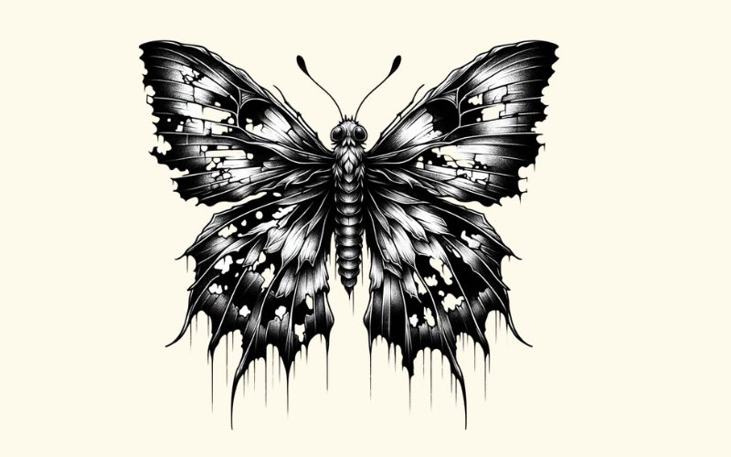 A blackwork style butterfly tattoo design meaning death. 