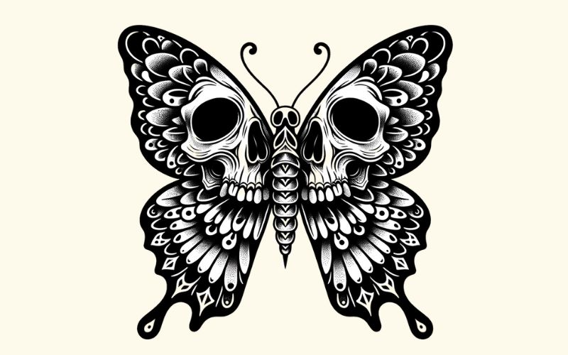 A blackwork style butterfly tattoo design meaning death. 