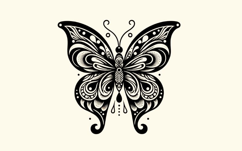 A blackwork style butterfly tattoo. 