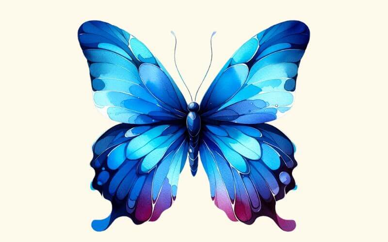 A blue watercolor style butterfly tattoo design. 