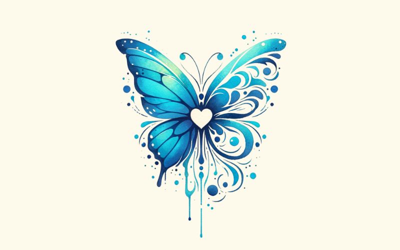 A watercolor style butterfly heart tattoo design. 