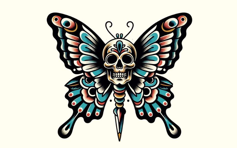 An traditional style butterfly skull tattoo design.