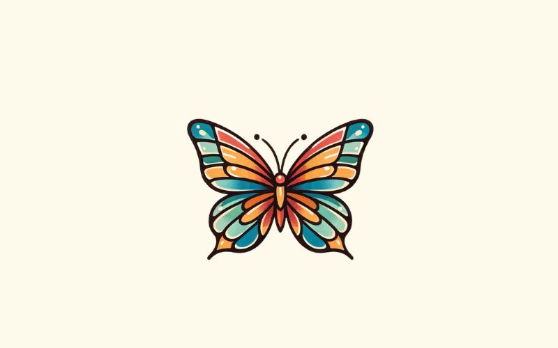 A colorful minimalist butterfly tattoo wrist tattoo.