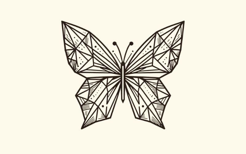 A geometric style butterfly tattoo design. 