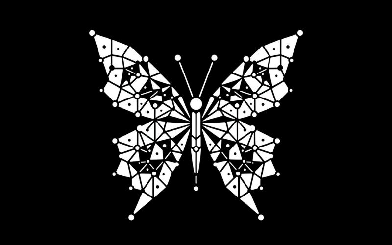 A geometric white butterfly tattoo design. 