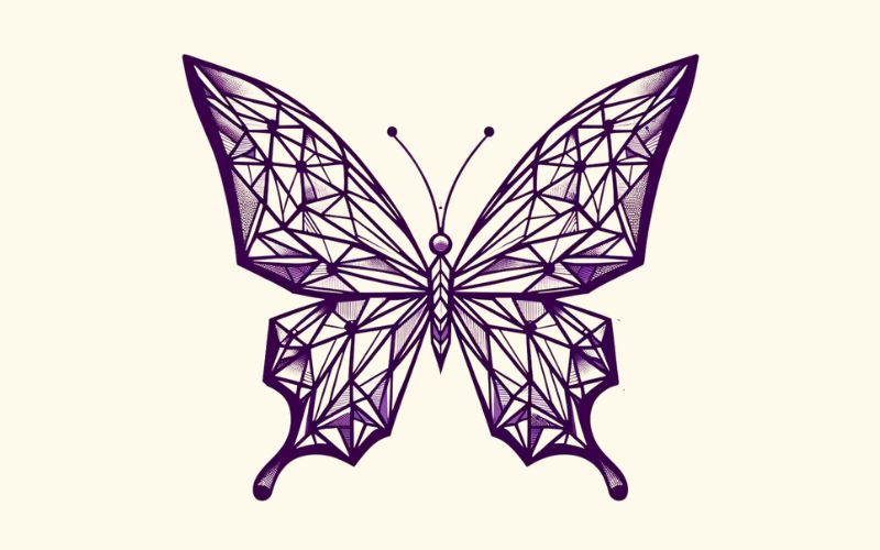 A purple geometric butterfly tattoo design.