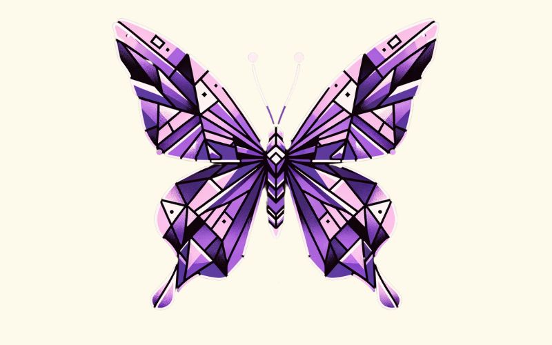 A purple geometric butterfly tattoo design.