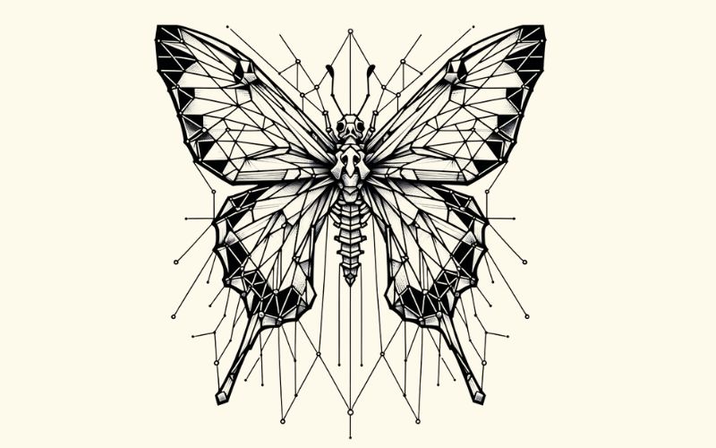 A geometric style butterfly tattoo design meaning death. 