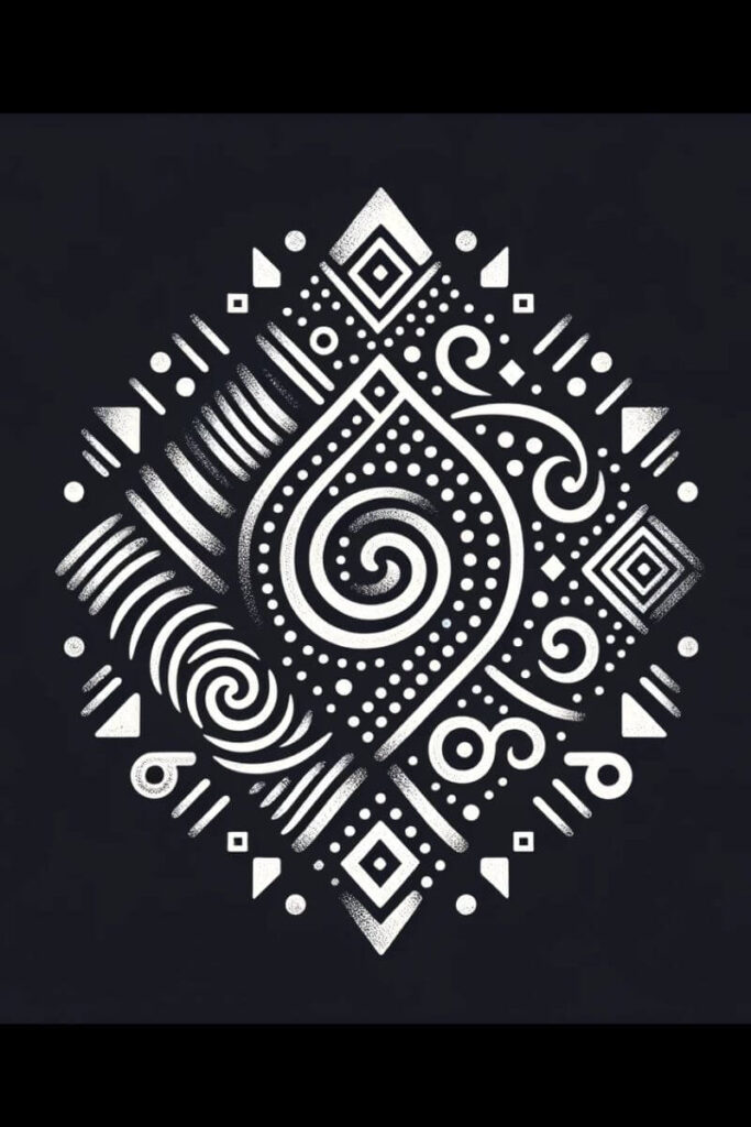 Illustration of a contemporary Berber-inspired tattoo design on a black background.