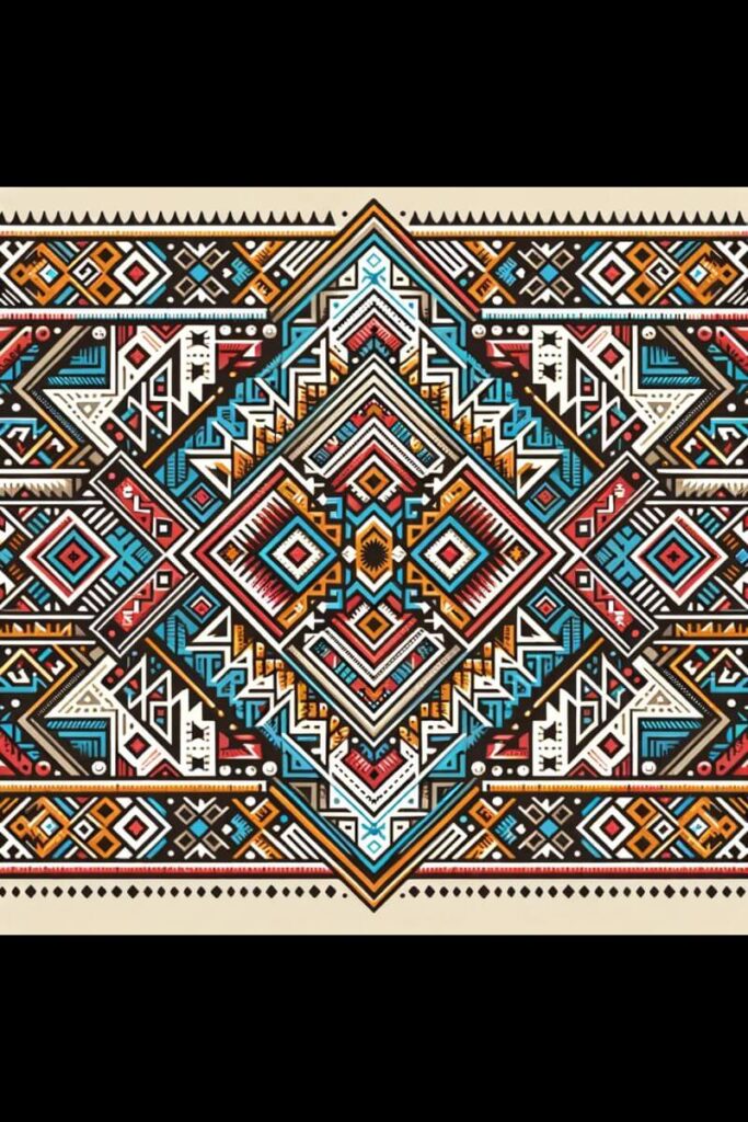 Illustration of a traditional Berber design, showcasing intricate geometric patterns and vivid colors.