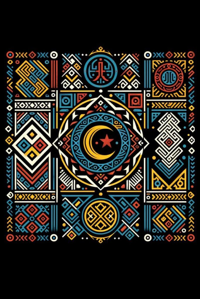 Illustration of traditional Amazigh (Berber) designs on a black background.