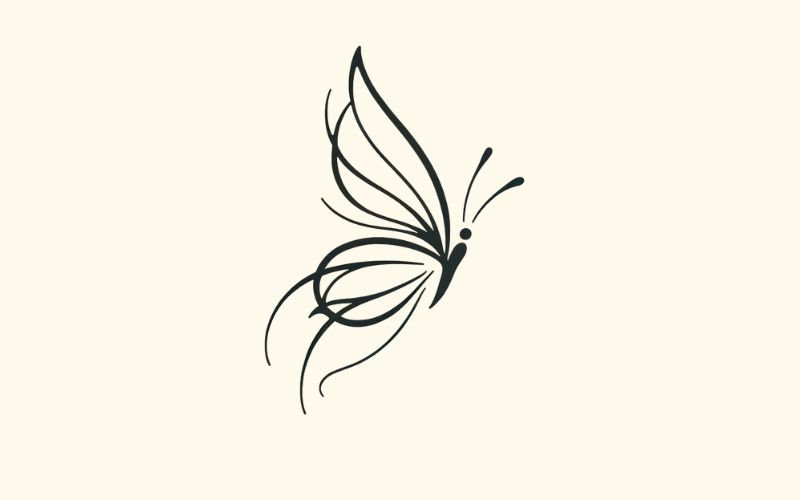 Un disegno di tatuaggio minimalista a forma di farfalla.  