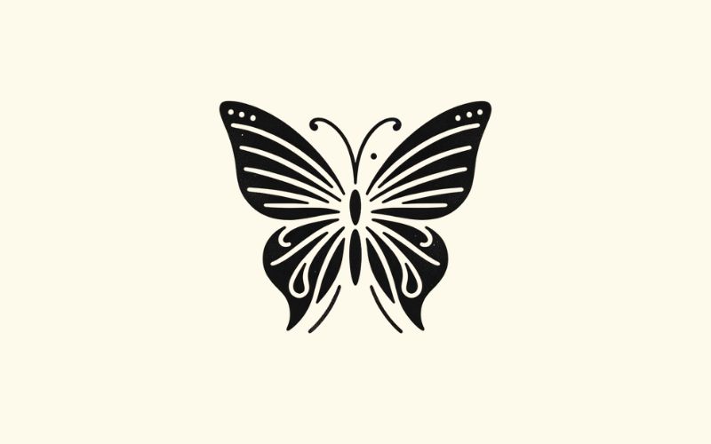 A black minimalist style butterfly tattoo design. 