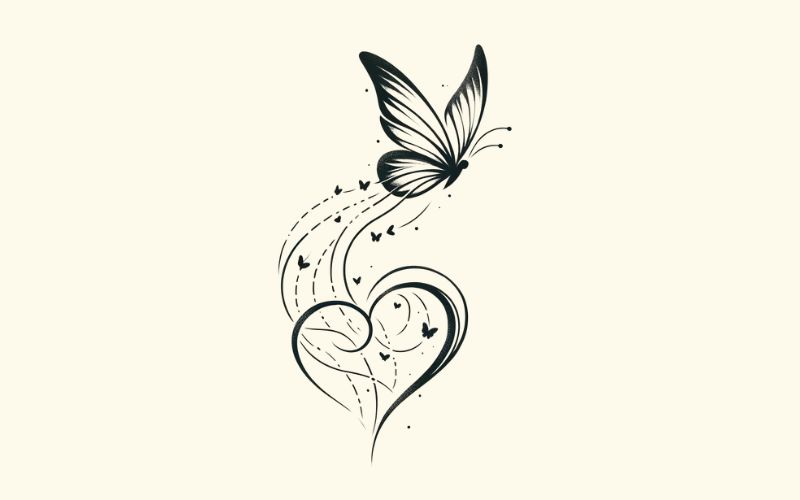 A minimalist style butterfly heart tattoo design. 