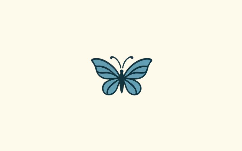 A blue minimalist butterfly tattoo wrist tattoo.