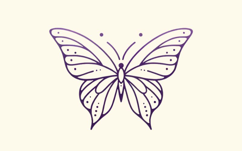 A purple minimalist butterfly tattoo design.