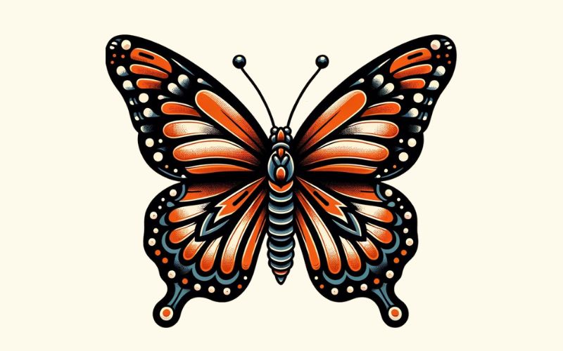 A Monarch butterfly tattoo design in the old school style.