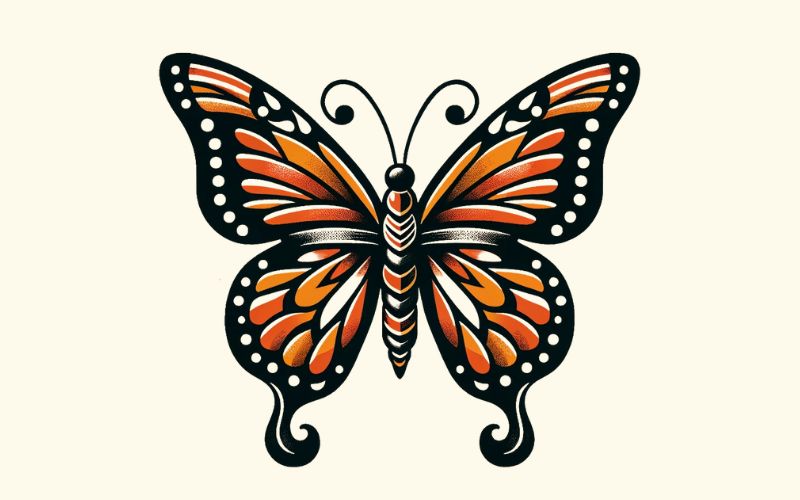 A Monarch butterfly tattoo design in the traditional style.