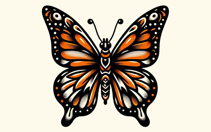 A Monarch butterfly tattoo design in the old school style.