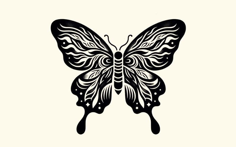 An blackwork style butterfly tattoo design. 