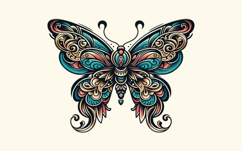A neo-traditional style butterfly tattoo design. 