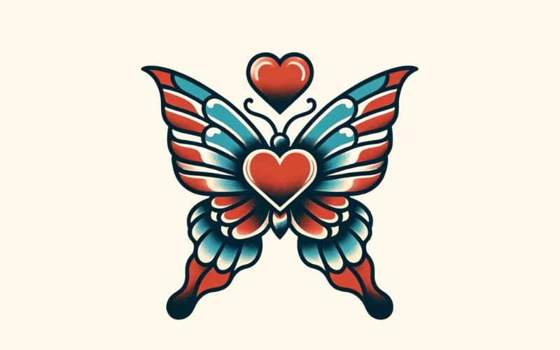 An old school style butterfly heart tattoo design. 