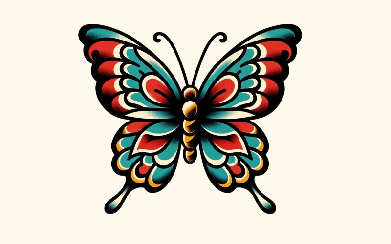 Un diseño de tatuaje de mariposa de la vieja escuela.  