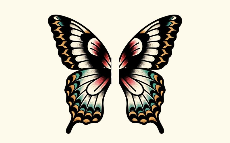 An old school style butterfly wing tattoo design. 