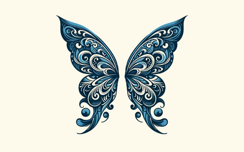 An ornate style butterfly wing tattoo design. 