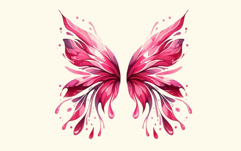 A pink watercolor style butterfly wing tattoo design. 