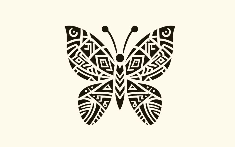 A butterfly tattoo design inspired by the Polynesian tribal style.