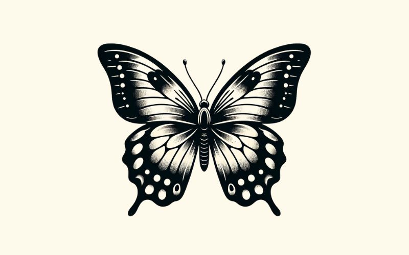 A black realism style butterfly tattoo design. 