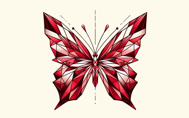 A red butterfly tattoo design in the geometric style.