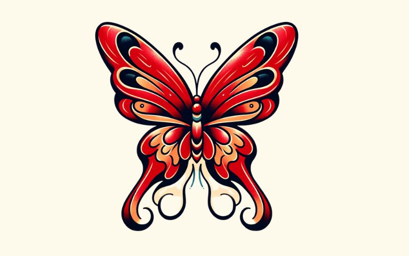 A red butterfly tattoo design in the new school style.