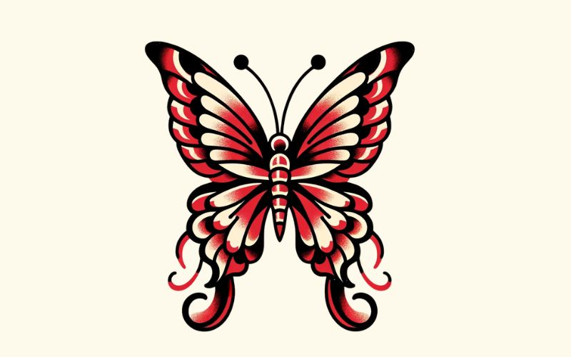 A red butterfly tattoo design in the old school style.