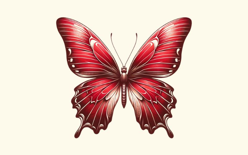 A red butterfly tattoo design in the realism style.