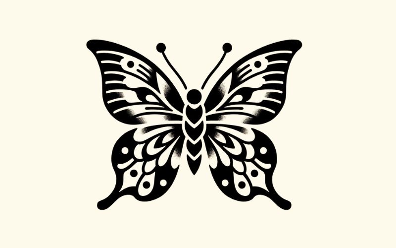 A black traditional style butterfly tattoo design. 