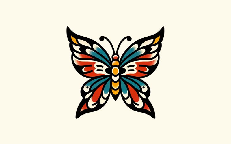 Ein Schmetterlings-Tattoo im traditionellen Stil. 