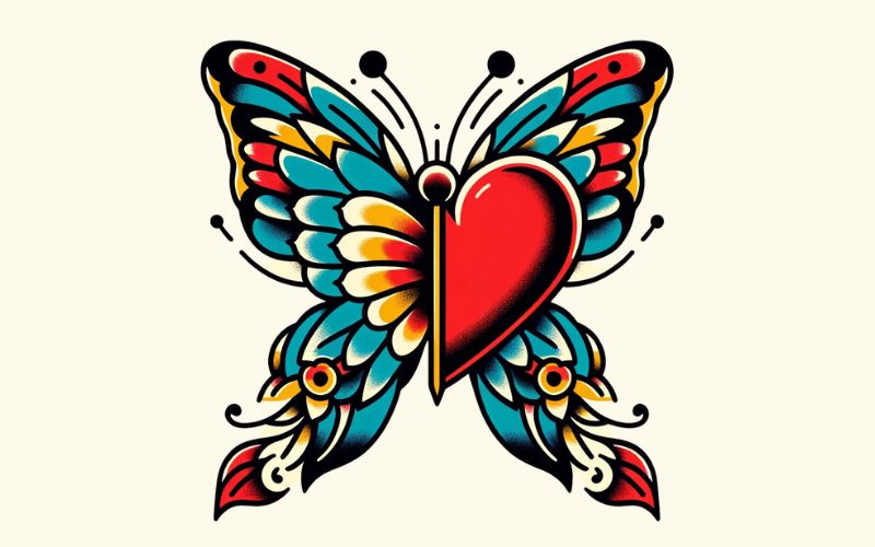 A traditional style butterfly heart tattoo design. 