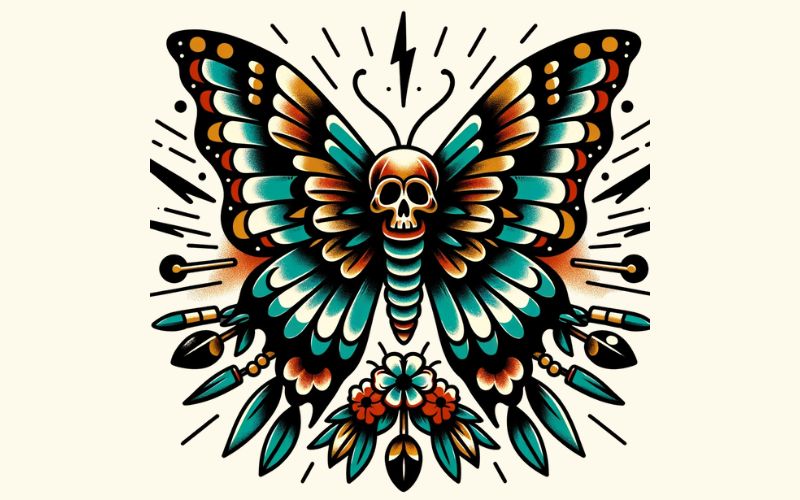 A traditional style butterfly tattoo design meaning death. 