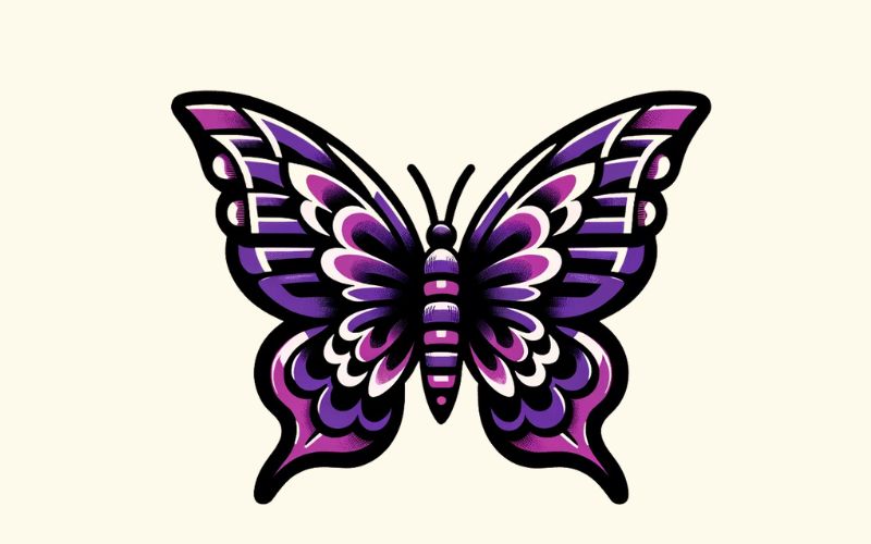 A purple traditionals style butterfly tattoo design.