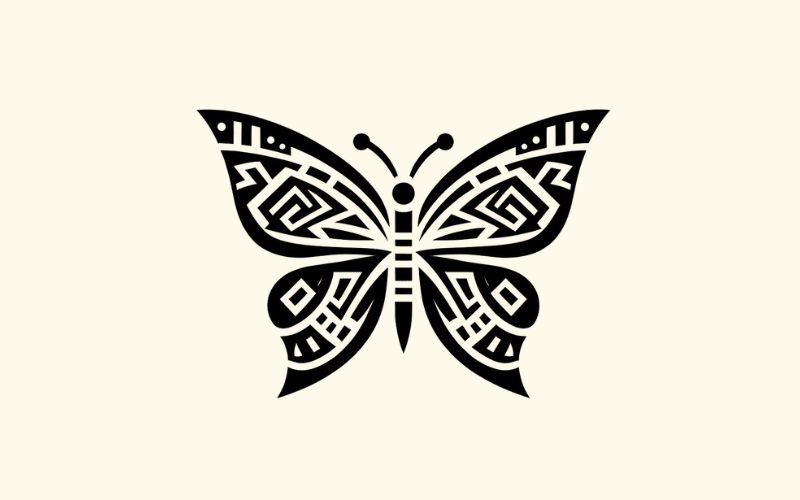 A black tribal style butterfly tattoo design. 
